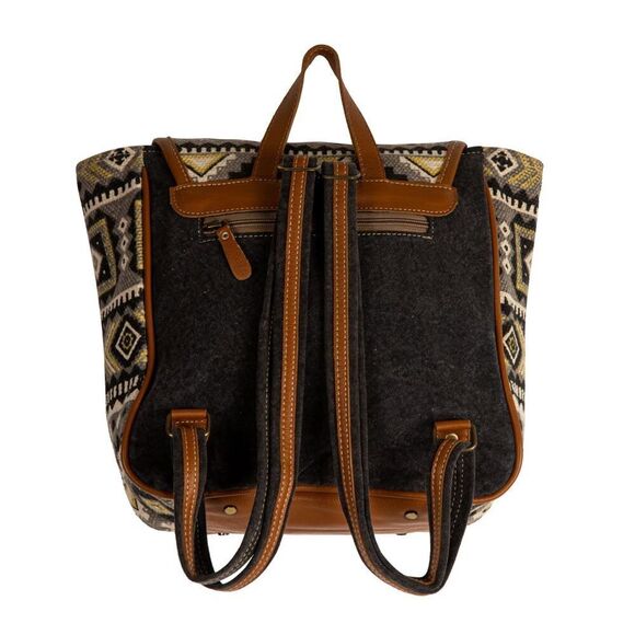 Myra Bag Handmade Biscon Backpack Upcycled Canvas & Cowhide Leather